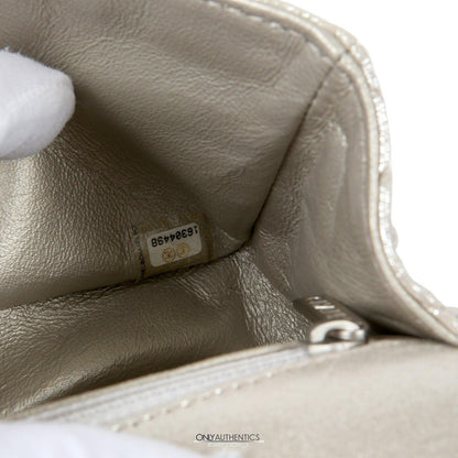 Chanel Silver Gold Leather Roll Handle Reissue Clutch