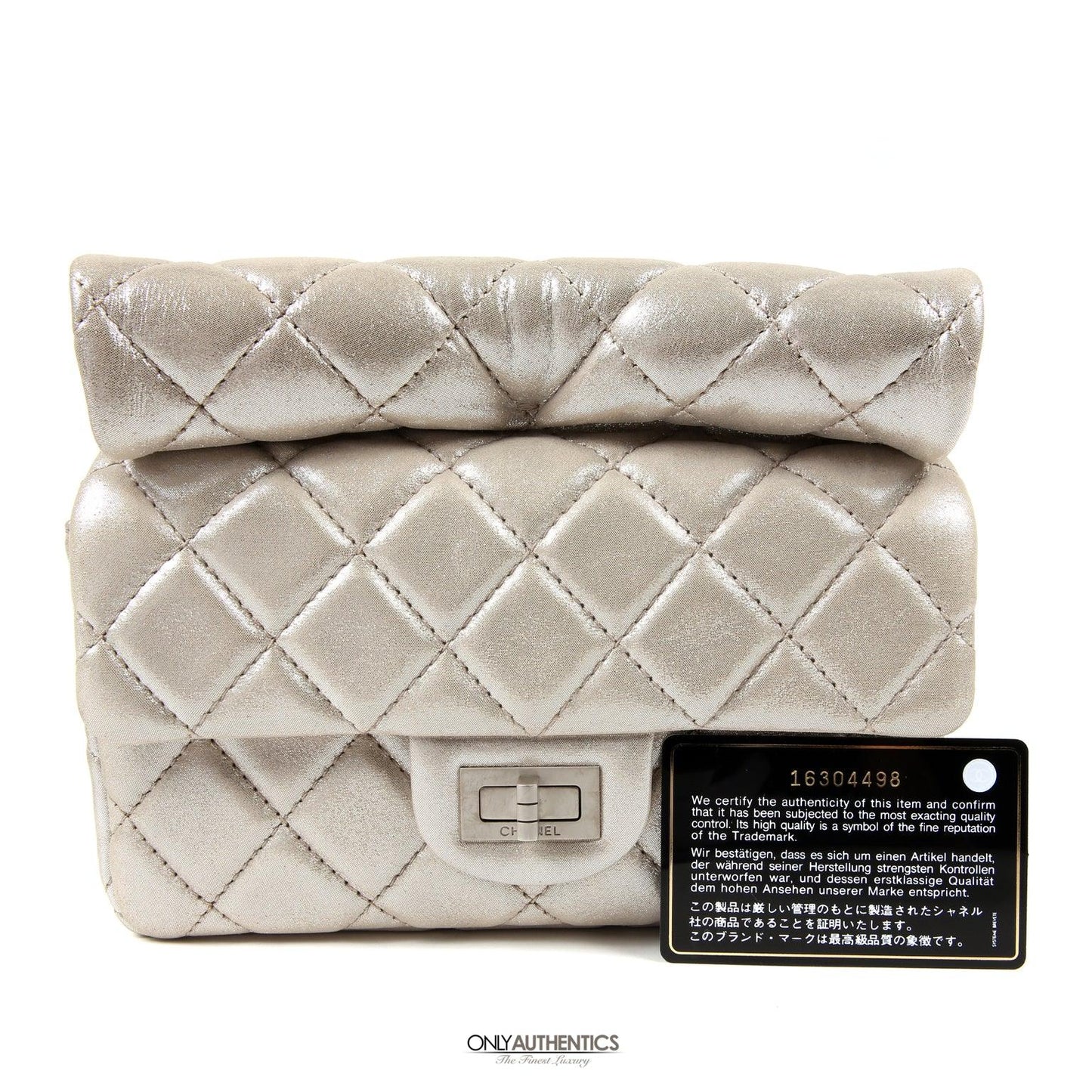 Chanel Silver Gold Leather Roll Handle Reissue Clutch