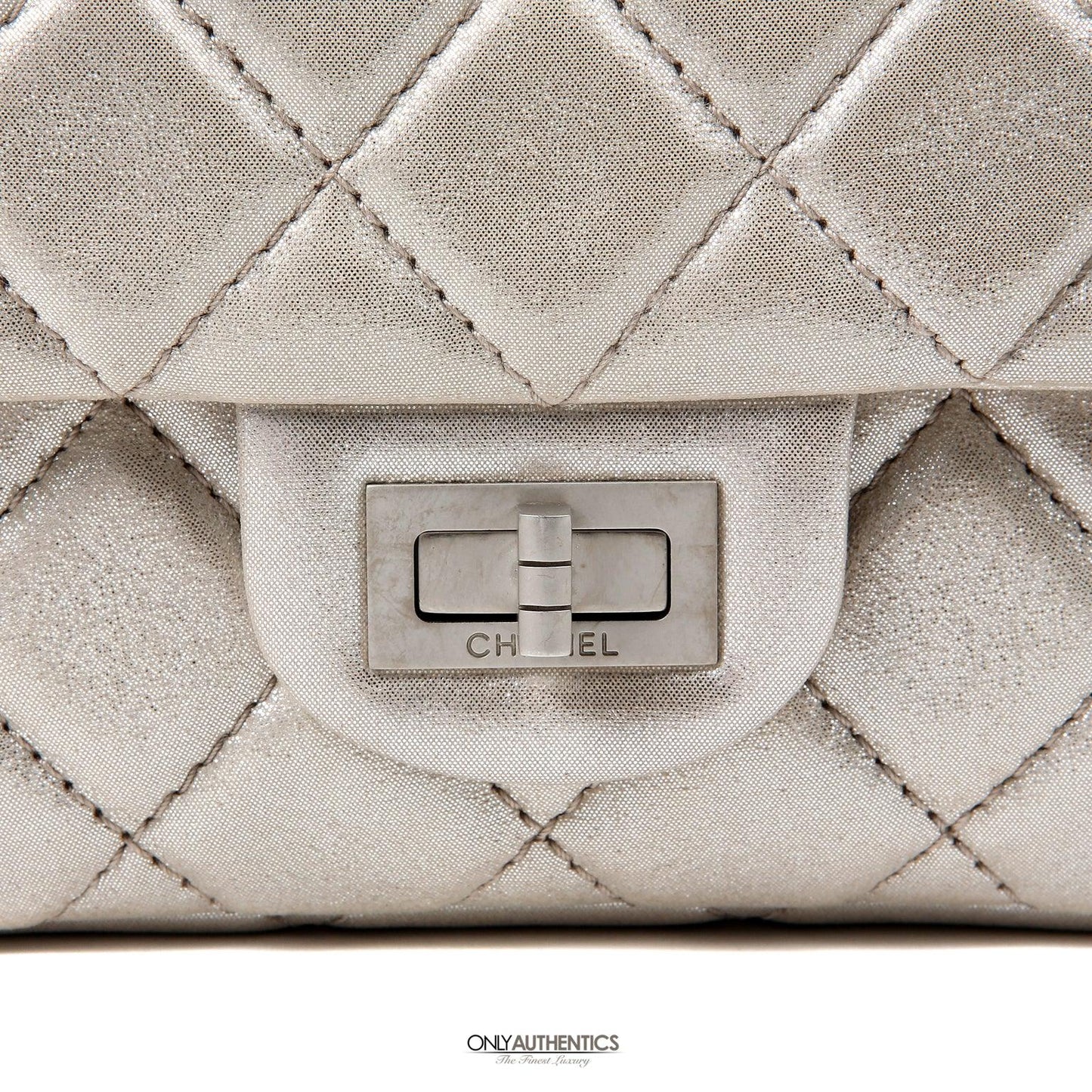 Chanel Silver Gold Leather Roll Handle Reissue Clutch