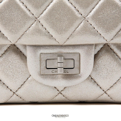 Chanel Silver Gold Leather Roll Handle Reissue Clutch