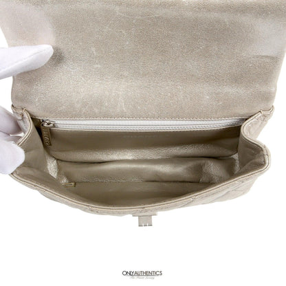 Chanel Silver Gold Leather Roll Handle Reissue Clutch