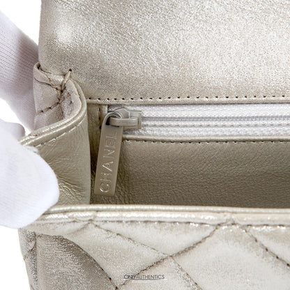 Chanel Silver Gold Leather Roll Handle Reissue Clutch