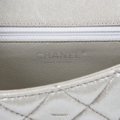 Chanel Silver Gold Leather Roll Handle Reissue Clutch