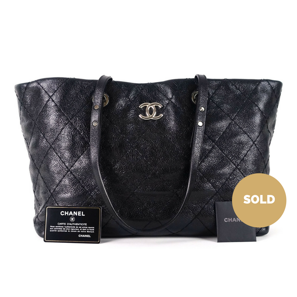 CHANEL On The Road Glazed Calfskin Leather Tote Bag