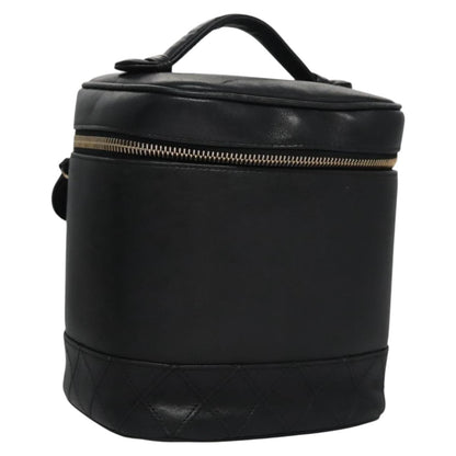 CHANEL Bicolore Vanity Hand Bag Lamb Skin Black Gold CC SW020