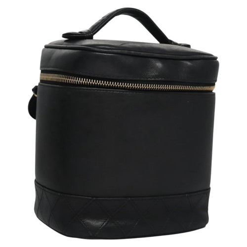 CHANEL Bicolore Vanity Hand Bag Lamb Skin Black Gold CC SW020