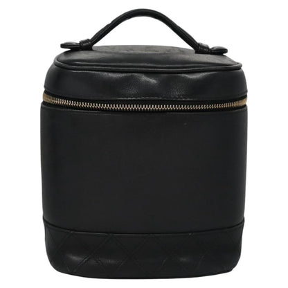 CHANEL Bicolore Vanity Hand Bag Lamb Skin Black Gold CC SW020