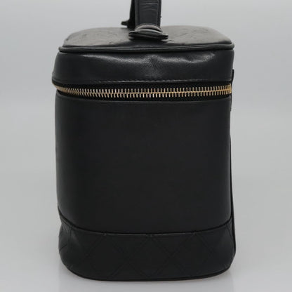 CHANEL Bicolore Vanity Hand Bag Lamb Skin Black Gold CC SW020