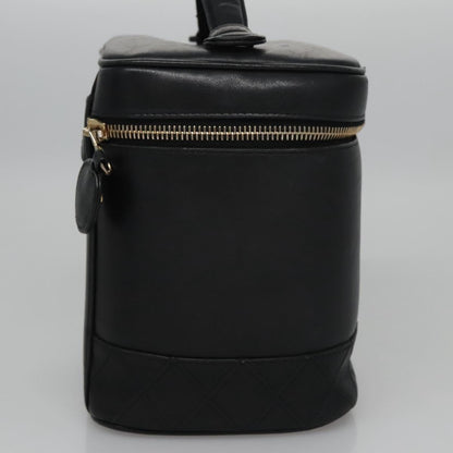 CHANEL Bicolore Vanity Hand Bag Lamb Skin Black Gold CC SW020