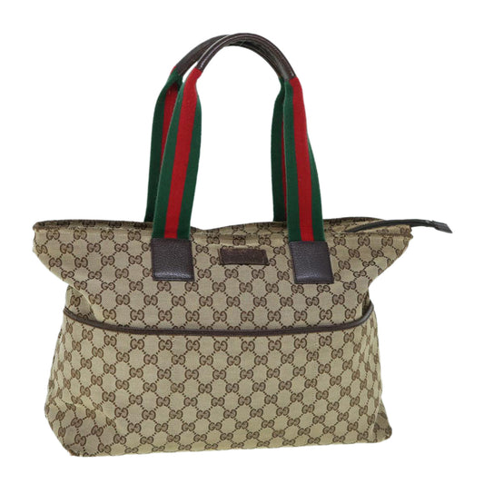 GUCCI GG Canvas Web Sherry Line Mothers Bag Tote Bag Beige Red 155524  tb937