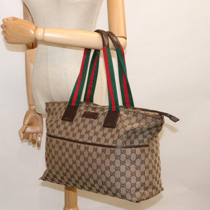 GUCCI GG Canvas Web Sherry Line Mothers Bag Tote Bag Beige Red 155524  tb937