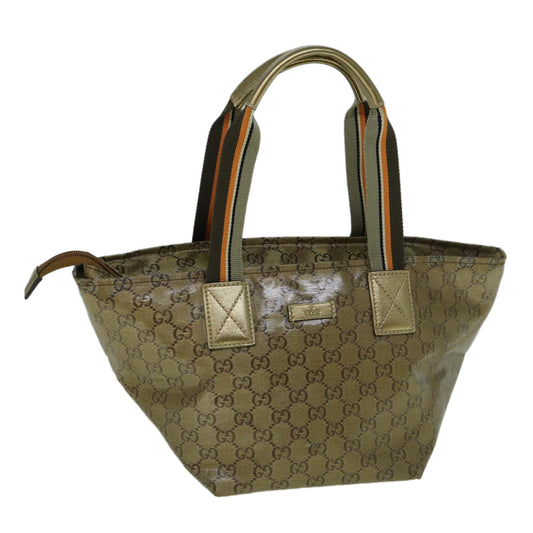GUCCI GG Crystal Sherry Line Tote Bag Gold Tone Brown gray 131228  tb959