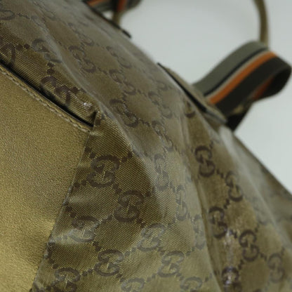 GUCCI GG Crystal Sherry Line Tote Bag Gold Tone Brown gray 131228  tb959