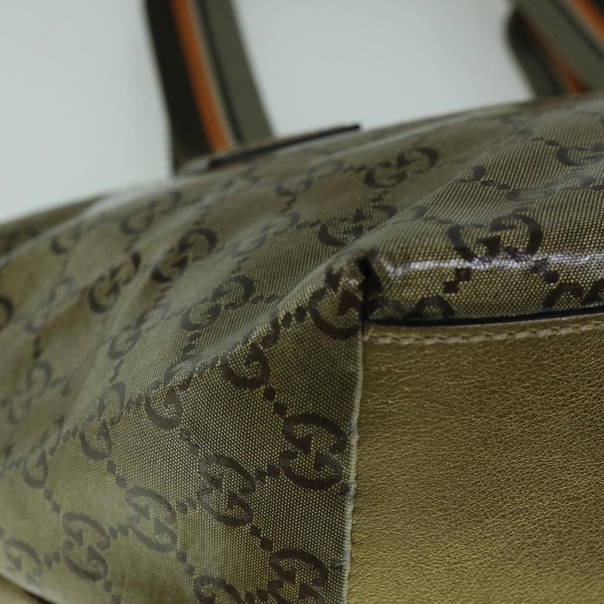 GUCCI GG Crystal Sherry Line Tote Bag Gold Tone Brown gray 131228  tb959