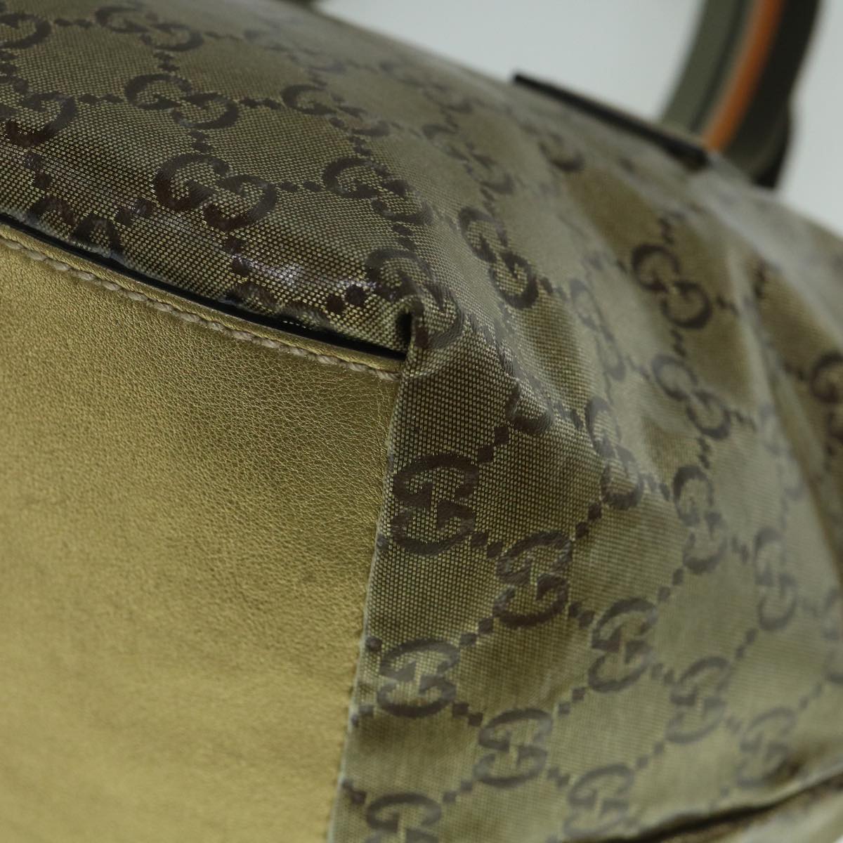GUCCI GG Crystal Sherry Line Tote Bag Gold Tone Brown gray 131228  tb959