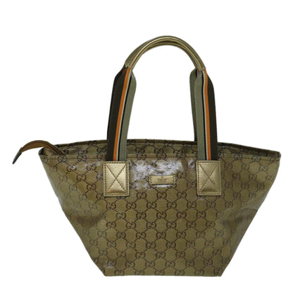 GUCCI GG Crystal Sherry Line Tote Bag Gold Tone Brown gray 131228  tb959