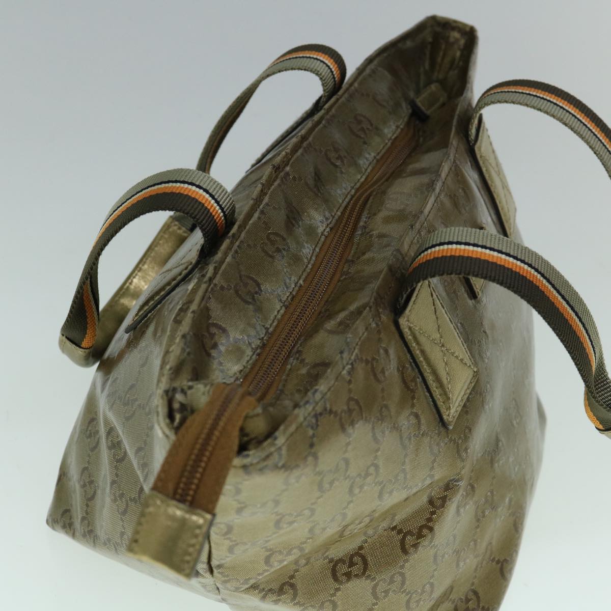 GUCCI GG Crystal Sherry Line Tote Bag Gold Tone Brown gray 131228  tb959