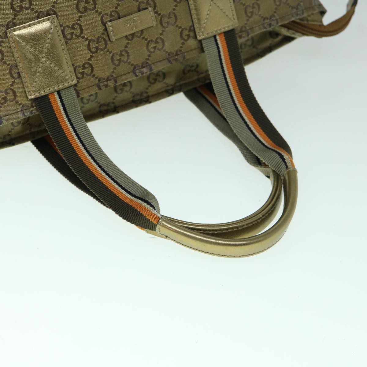 GUCCI GG Crystal Sherry Line Tote Bag Gold Tone Brown gray 131228  tb959