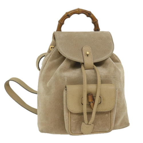 GUCCI Bamboo Backpack Suede Beige  th4299