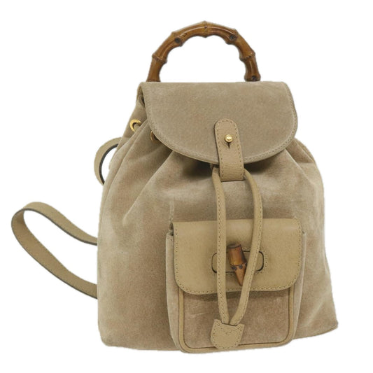 GUCCI Bamboo Backpack Suede Beige  th4299