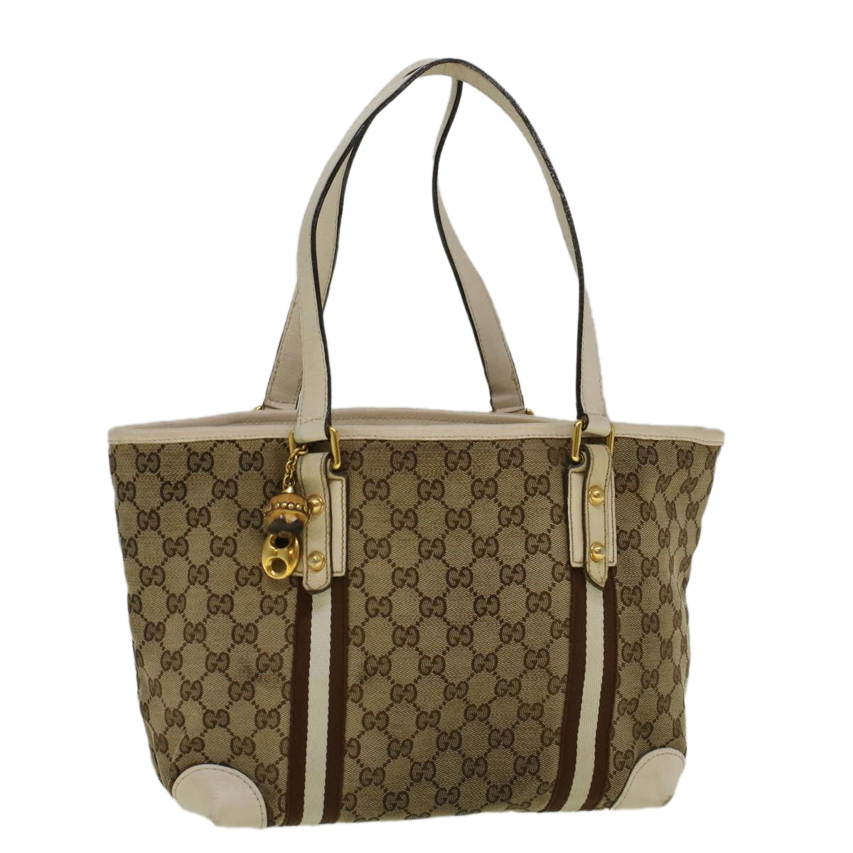 GUCCI GG Canvas Sherry Line Bamboo Tote Bag Canvas Beige 137396  th4311