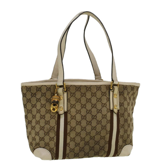 GUCCI GG Canvas Sherry Line Bamboo Tote Bag Canvas Beige 137396  th4311