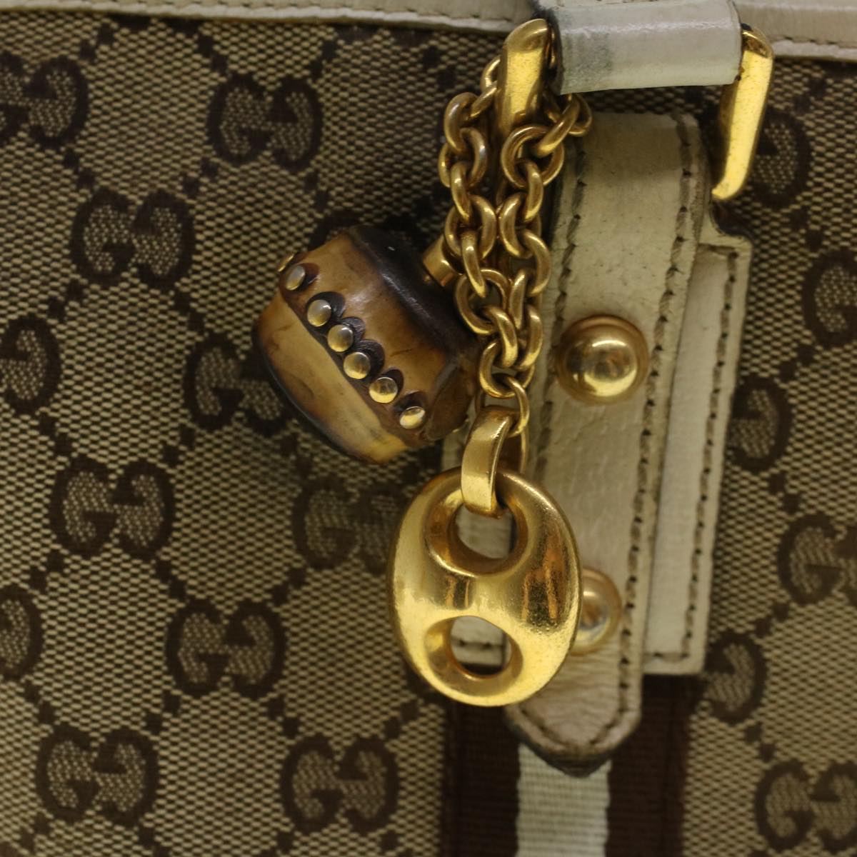 GUCCI GG Canvas Sherry Line Bamboo Tote Bag Canvas Beige 137396  th4311