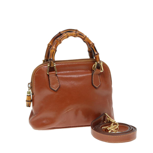 GUCCI Bamboo Hand Bag Leather 2way Brown Gold 007 1014 0231  th5242