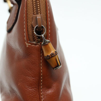 GUCCI Bamboo Hand Bag Leather 2way Brown Gold 007 1014 0231  th5242