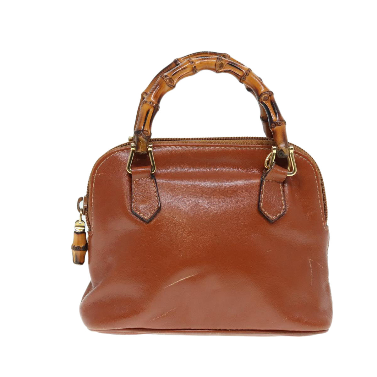 GUCCI Bamboo Hand Bag Leather 2way Brown Gold 007 1014 0231  th5242