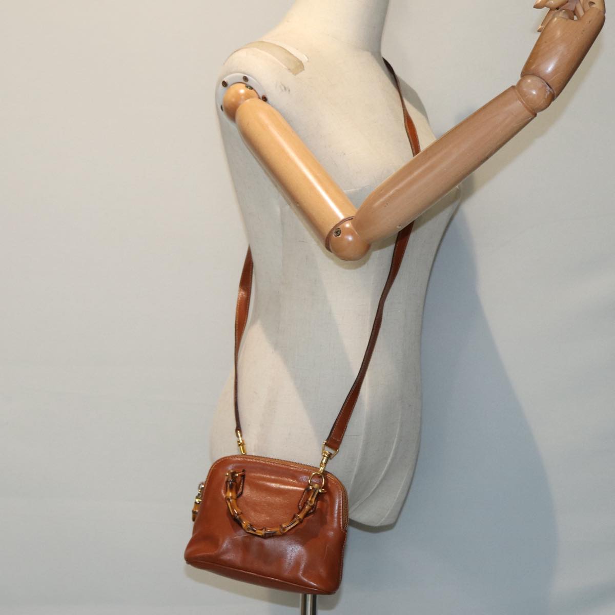 GUCCI Bamboo Hand Bag Leather 2way Brown Gold 007 1014 0231  th5242