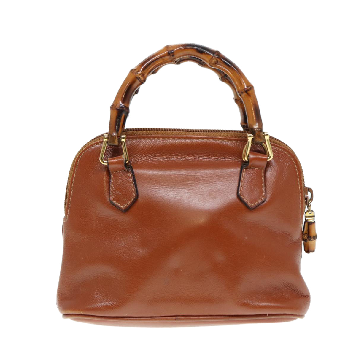 GUCCI Bamboo Hand Bag Leather 2way Brown Gold 007 1014 0231  th5242