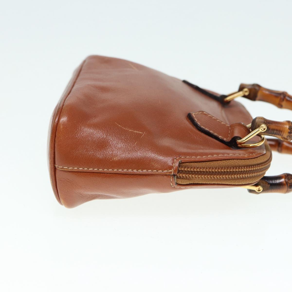 GUCCI Bamboo Hand Bag Leather 2way Brown Gold 007 1014 0231  th5242