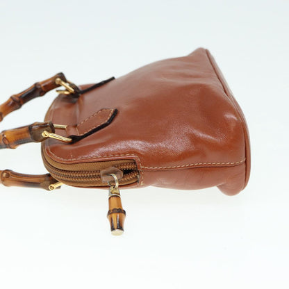 GUCCI Bamboo Hand Bag Leather 2way Brown Gold 007 1014 0231  th5242