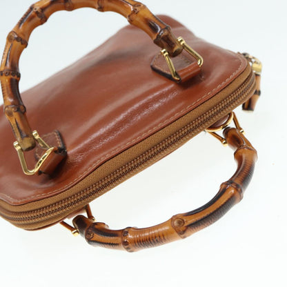 GUCCI Bamboo Hand Bag Leather 2way Brown Gold 007 1014 0231  th5242