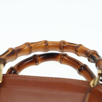 GUCCI Bamboo Hand Bag Leather 2way Brown Gold 007 1014 0231  th5242