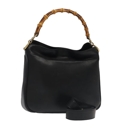 GUCCI Bamboo Hand Bag Leather 2way Black Gold 001 1638  th5433