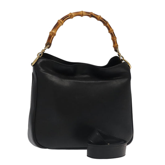 GUCCI Bamboo Hand Bag Leather 2way Black Gold 001 1638  th5433