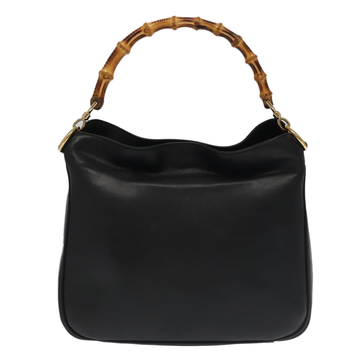 GUCCI Bamboo Hand Bag Leather 2way Black Gold 001 1638  th5433