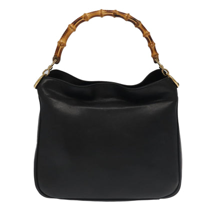 GUCCI Bamboo Hand Bag Leather 2way Black Gold 001 1638  th5433