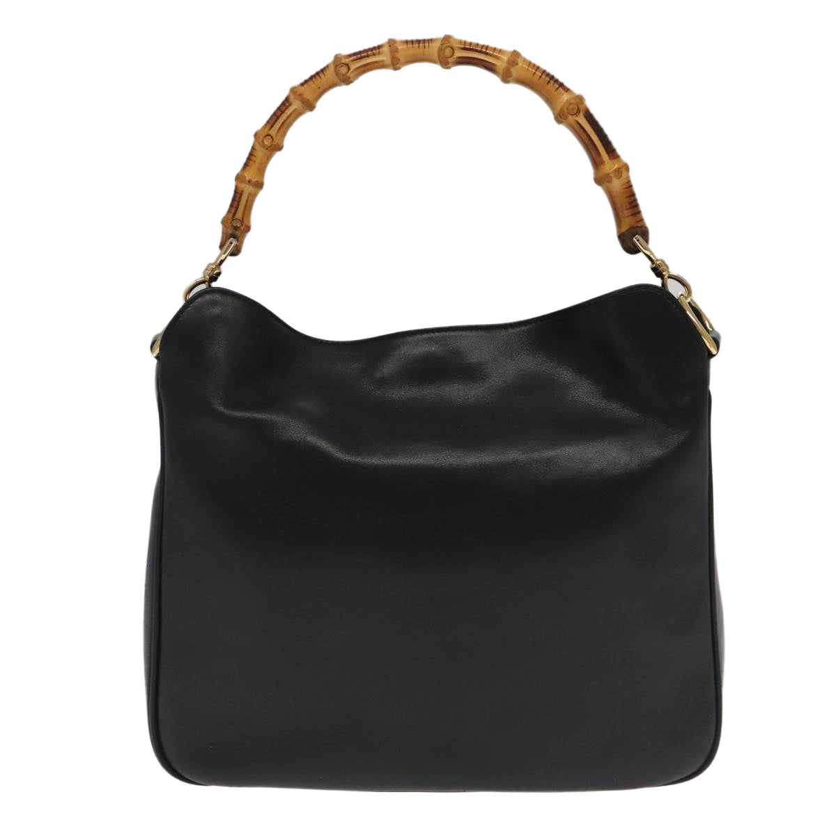 GUCCI Bamboo Hand Bag Leather 2way Black Gold 001 1638  th5433