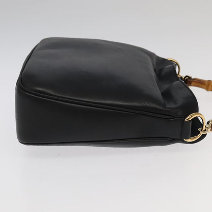 GUCCI Bamboo Hand Bag Leather 2way Black Gold 001 1638  th5433