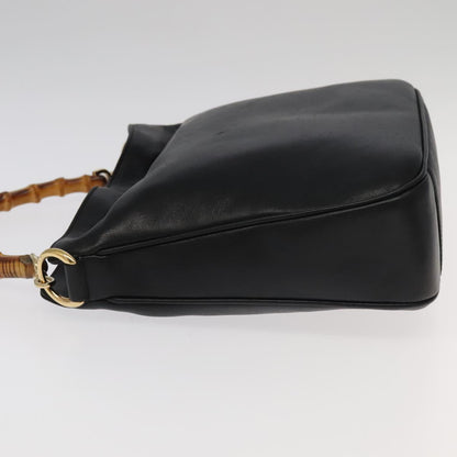 GUCCI Bamboo Hand Bag Leather 2way Black Gold 001 1638  th5433