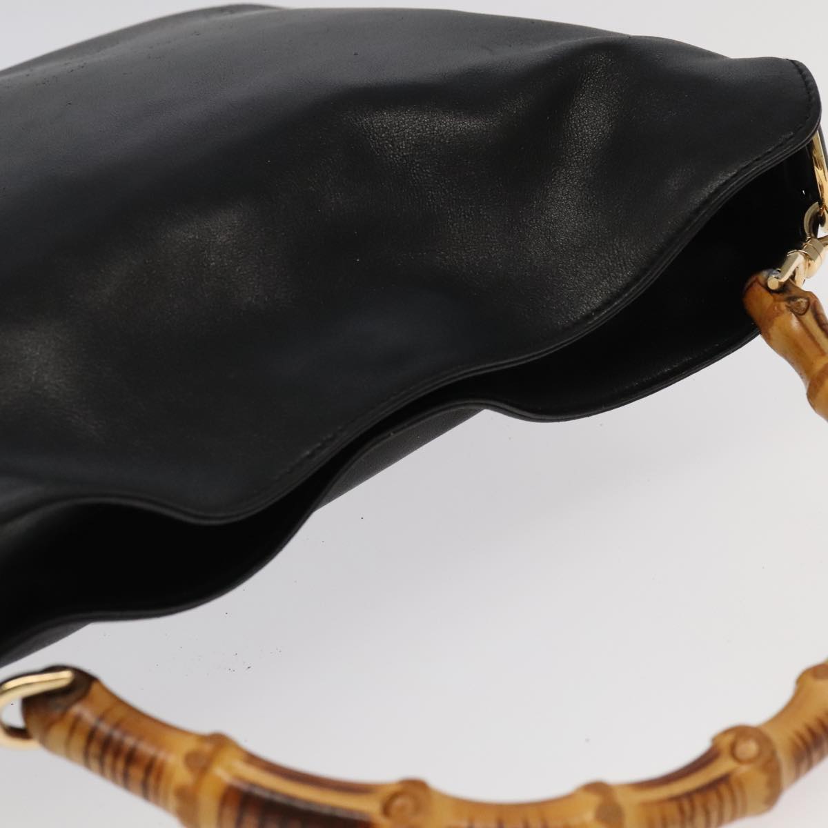 GUCCI Bamboo Hand Bag Leather 2way Black Gold 001 1638  th5433