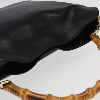 GUCCI Bamboo Hand Bag Leather 2way Black Gold 001 1638  th5433