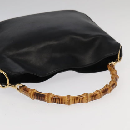 GUCCI Bamboo Hand Bag Leather 2way Black Gold 001 1638  th5433