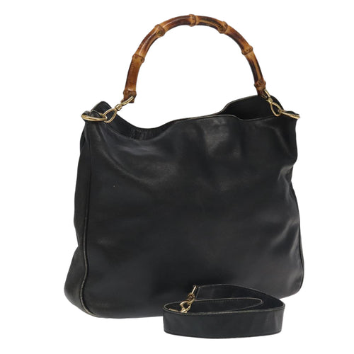 GUCCI Bamboo Shoulder Bag Leather 2way Black Gold 001.123.1577  th5460