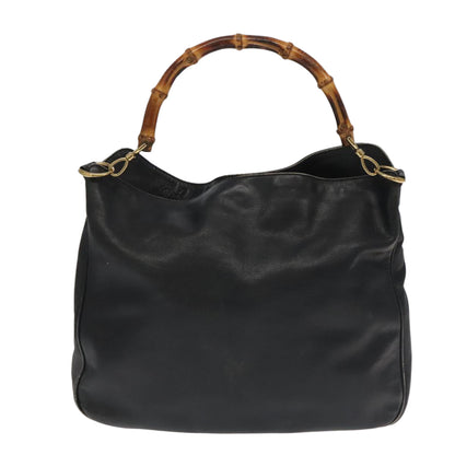 GUCCI Bamboo Shoulder Bag Leather 2way Black Gold 001.123.1577  th5460