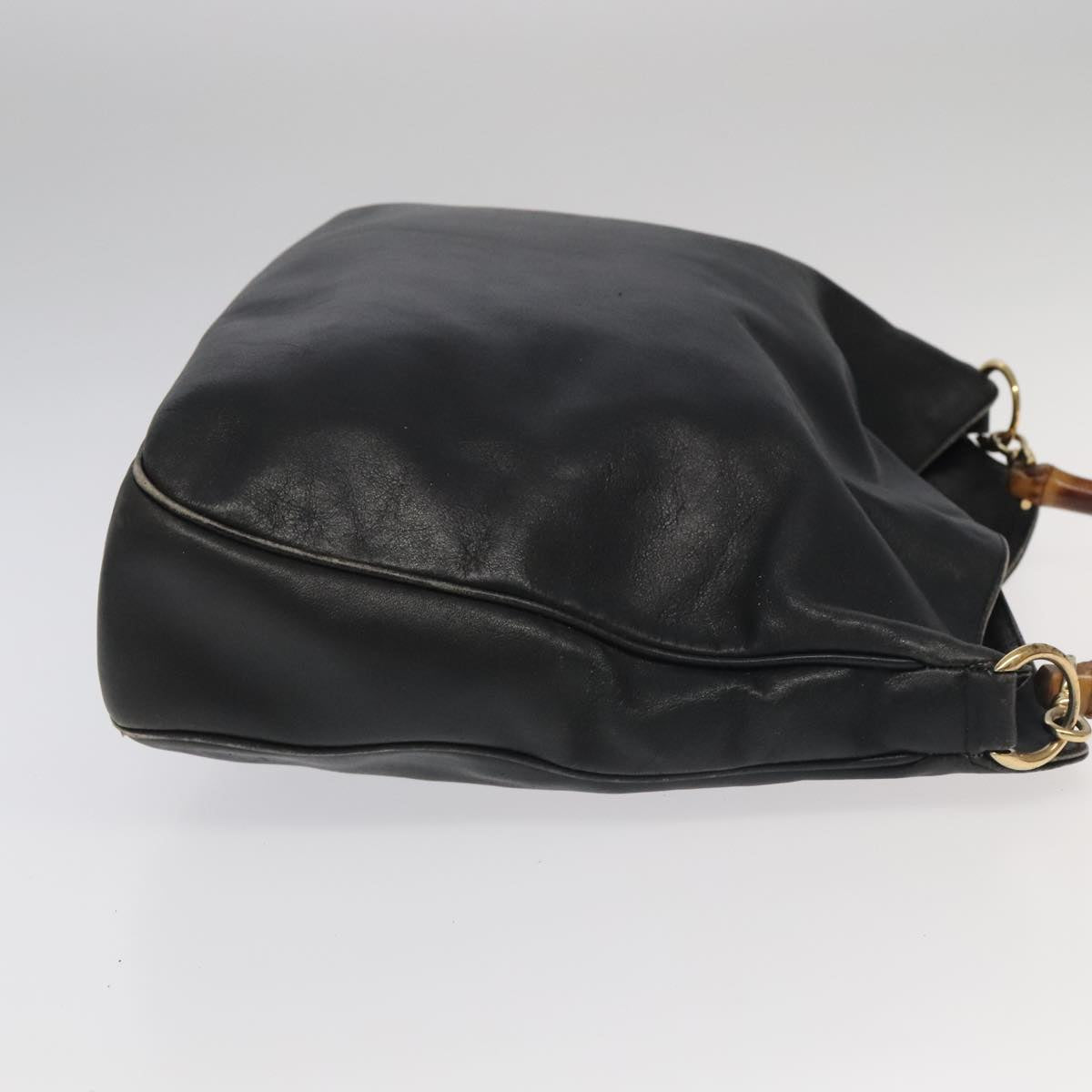 GUCCI Bamboo Shoulder Bag Leather 2way Black Gold 001.123.1577  th5460