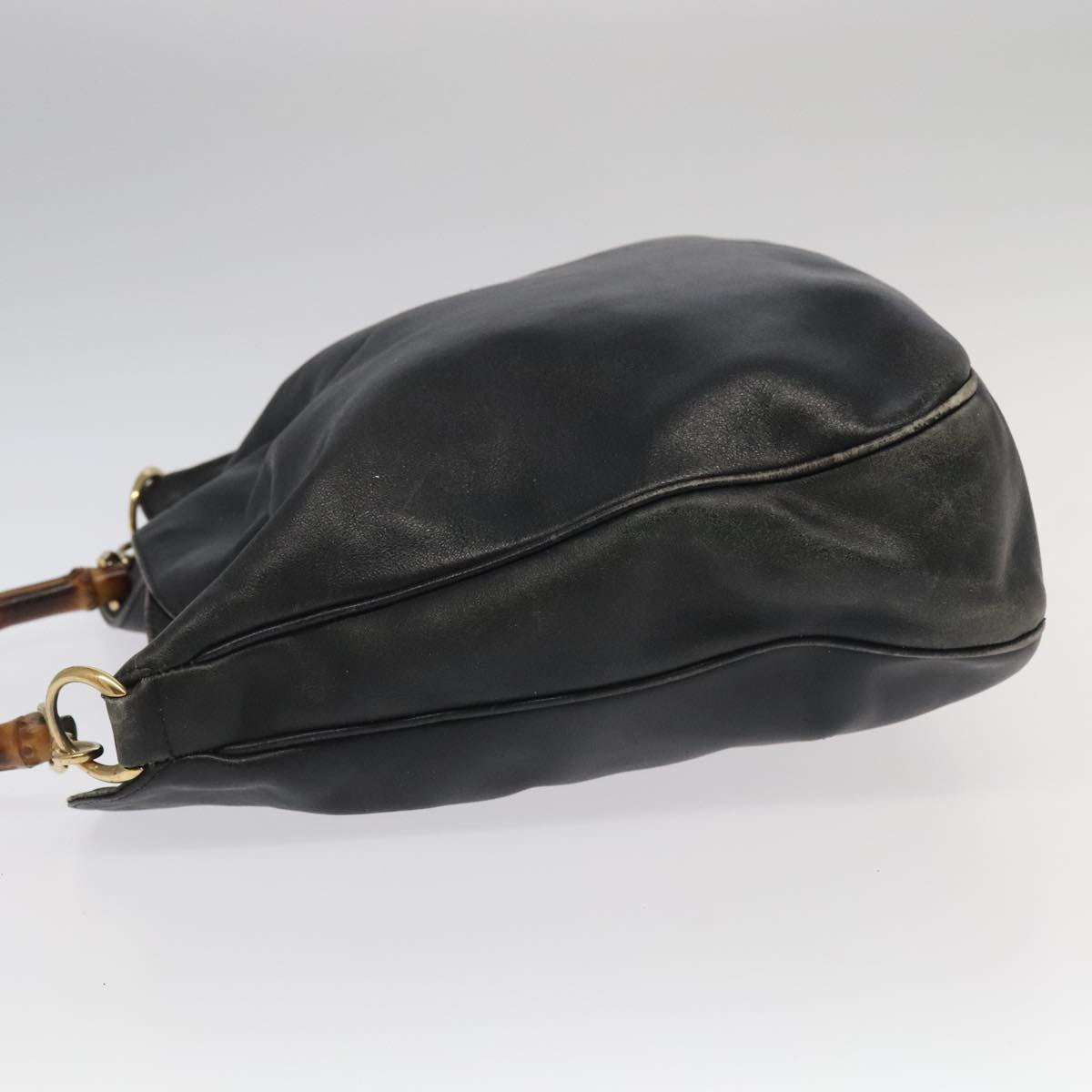 GUCCI Bamboo Shoulder Bag Leather 2way Black Gold 001.123.1577  th5460